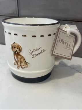 Dwell Studio 🐾 Golden Doodle Ceramic Mug - White with Brown Accents NWT 🐶